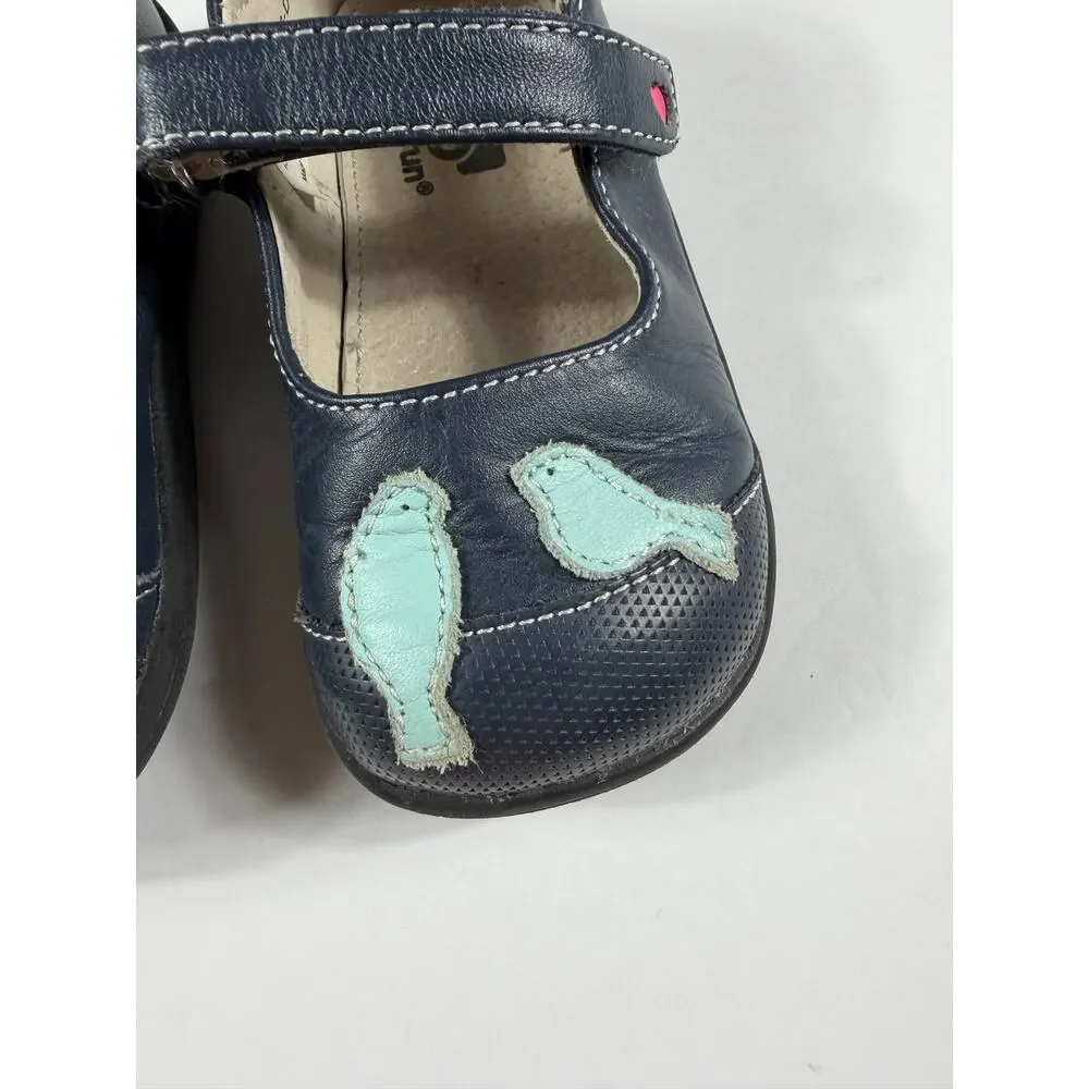See Kai Run Kathryn II Navy Bird Leather Mary Jane Shoes Size 7.5 Toddler